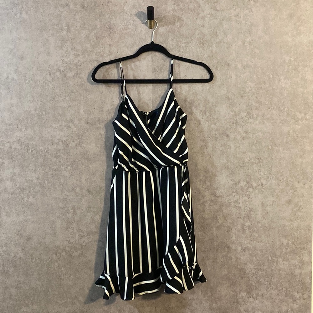 Blue Rain Black and White Striped Dress